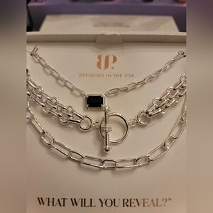 BP Luxe Layers-Black Onyx Diamond CZ w/silver plating 3 strand necklace